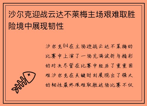 沙尔克迎战云达不莱梅主场艰难取胜险境中展现韧性
